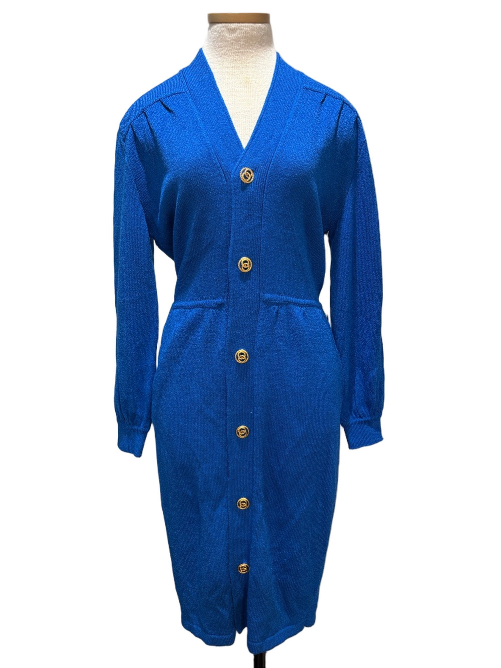 Adrianna Papell Knits sz 12 vintage NWT cobalt sweater dress with gold buttons
